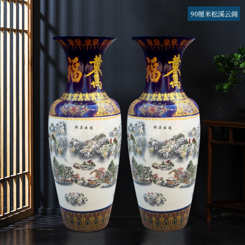 Large Chinese Hand Painted Dragon Ceramic Blue and White Porcelain Floor Vases