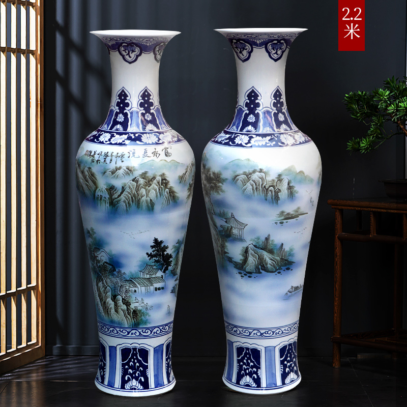 Large Chinese Hand Painted Dragon Ceramic Blue and White Porcelain Floor Vases