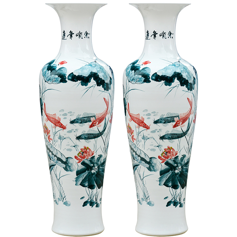 Large Chinese Hand Painted Dragon Ceramic Blue and White Porcelain Floor Vases