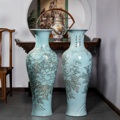 Large Chinese Hand Painted Dragon Ceramic Blue and White Porcelain Floor Vases