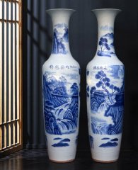 Large Chinese Hand Painted Dragon Ceramic Blue and White Porcelain Floor Vases