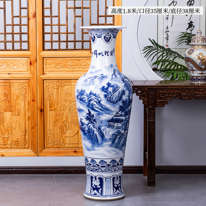 Large Chinese Hand Painted Dragon Ceramic Blue and White Porcelain Floor Vases