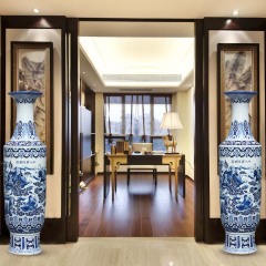 Large Chinese Hand Painted Dragon Ceramic Blue and White Porcelain Floor Vases