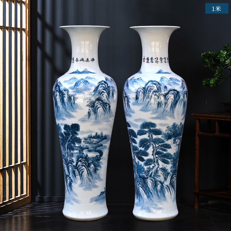 Large Chinese Hand Painted Dragon Ceramic Blue and White Porcelain Floor Vases