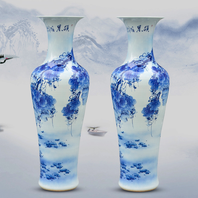 Large Chinese Hand Painted Dragon Ceramic Blue and White Porcelain Floor Vases