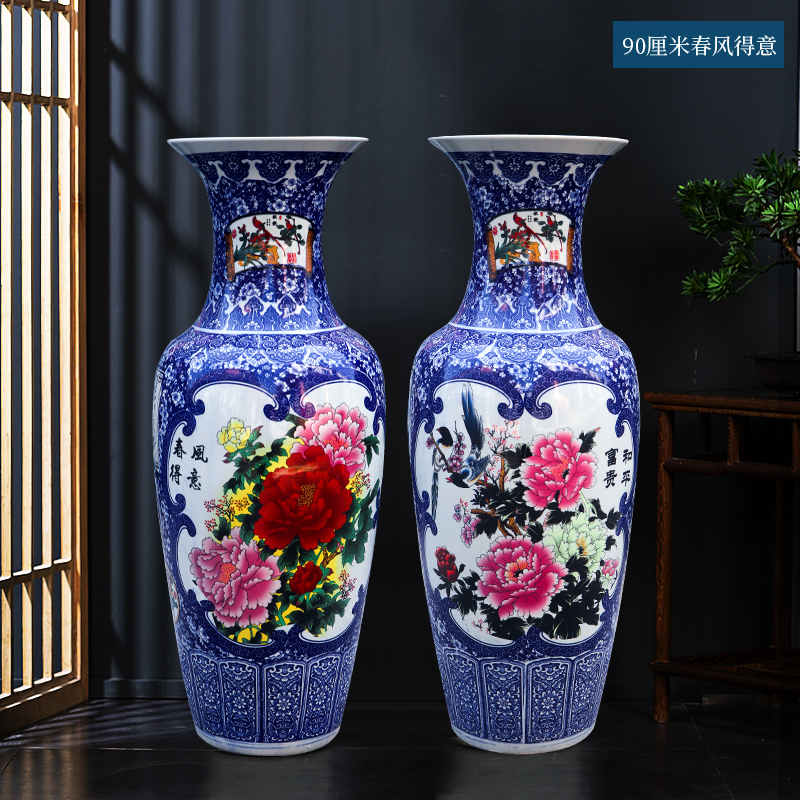 Large Chinese Hand Painted Dragon Ceramic Blue and White Porcelain Floor Vases