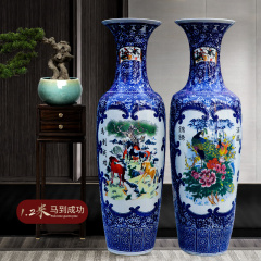 Large Chinese Hand Painted Dragon Ceramic Blue and White Porcelain Floor Vases