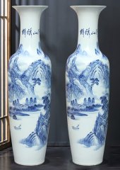 Large Chinese Hand Painted Dragon Ceramic Blue and White Porcelain Floor Vases
