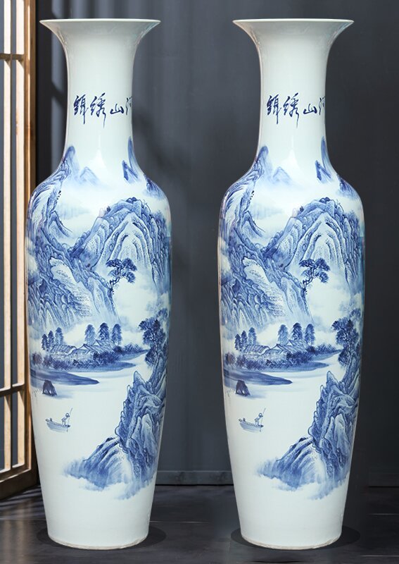 Large Chinese Hand Painted Dragon Ceramic Blue and White Porcelain Floor Vases