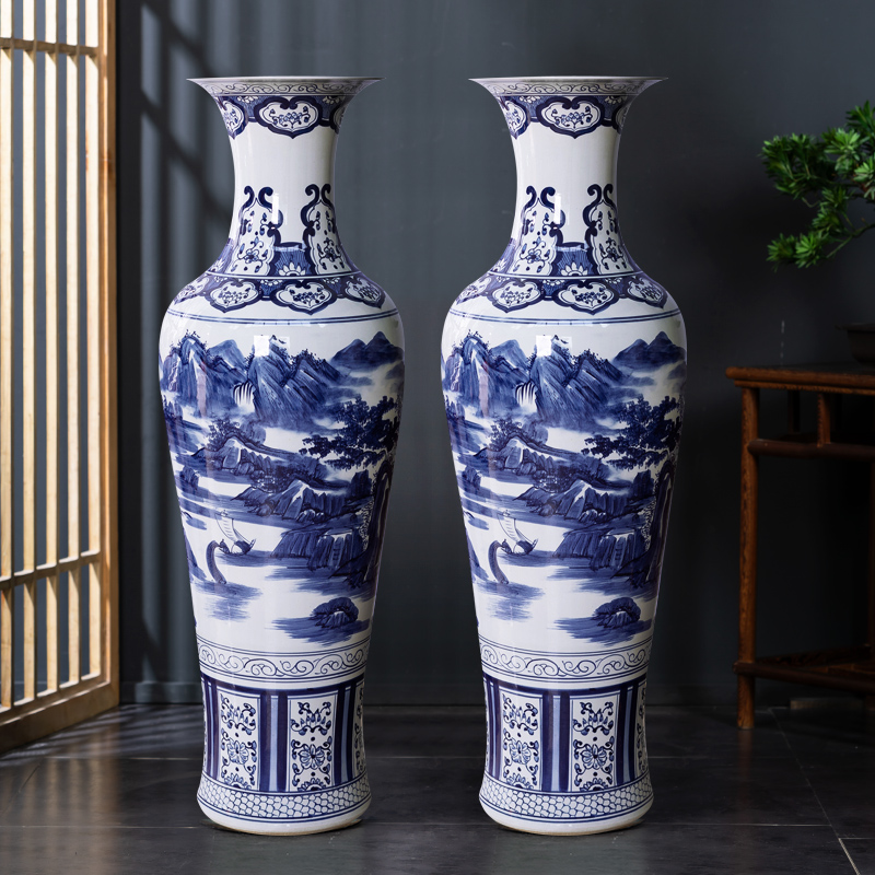 Large Chinese Hand Painted Dragon Ceramic Blue and White Porcelain Floor Vases