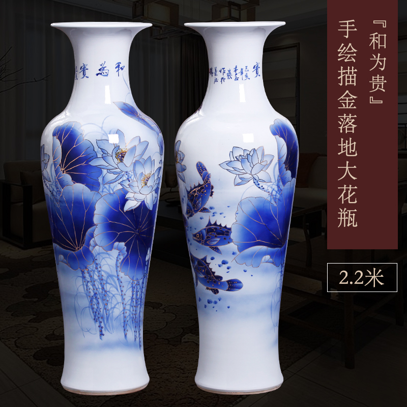 Large Chinese Hand Painted Dragon Ceramic Blue and White Porcelain Floor Vases