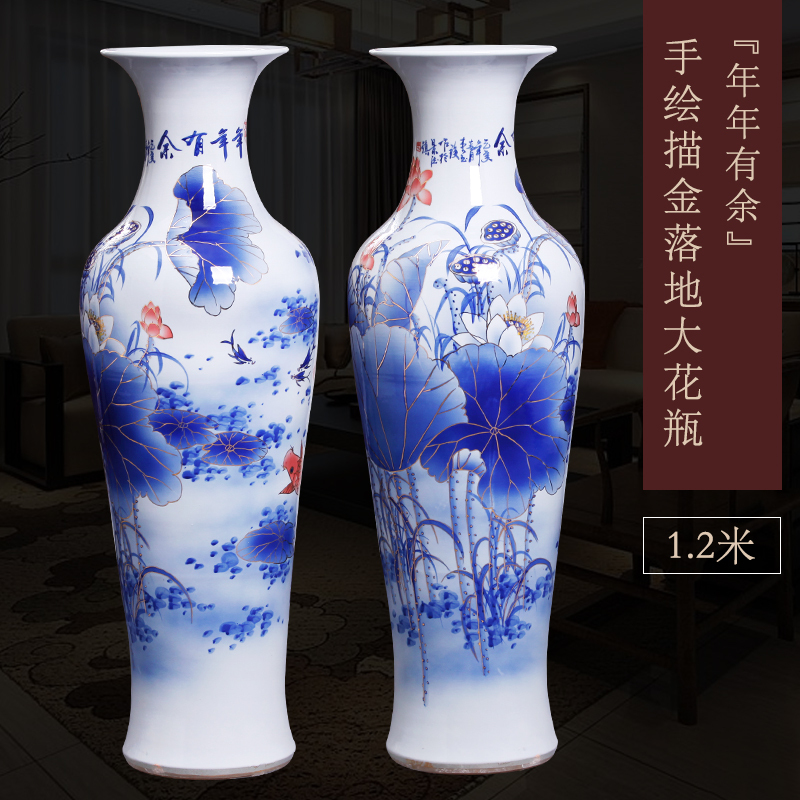 Large Chinese Hand Painted Dragon Ceramic Blue and White Porcelain Floor Vases