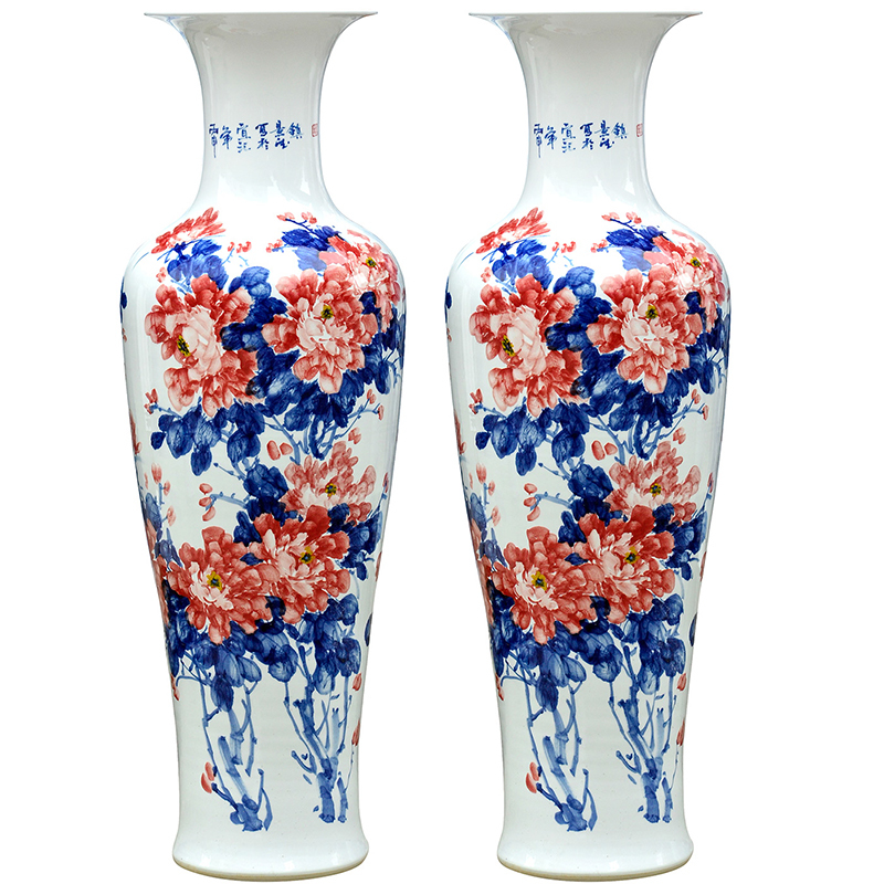Large Chinese Hand Painted Dragon Ceramic Blue and White Porcelain Floor Vases