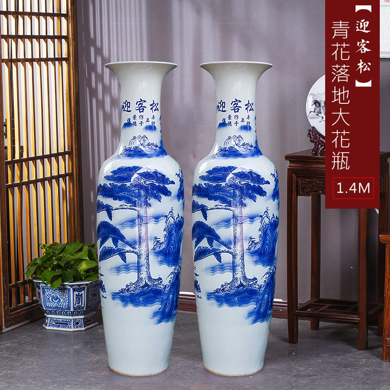 Large Chinese Hand Painted Dragon Ceramic Blue and White Porcelain Floor Vases