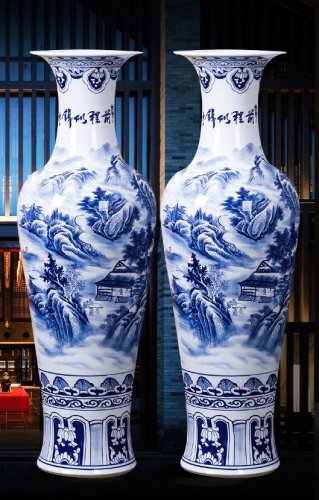 Large Chinese Hand Painted Dragon Ceramic Blue and White Porcelain Floor Vases