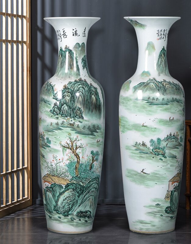 Large Chinese Hand Painted Dragon Ceramic Blue and White Porcelain Floor Vases