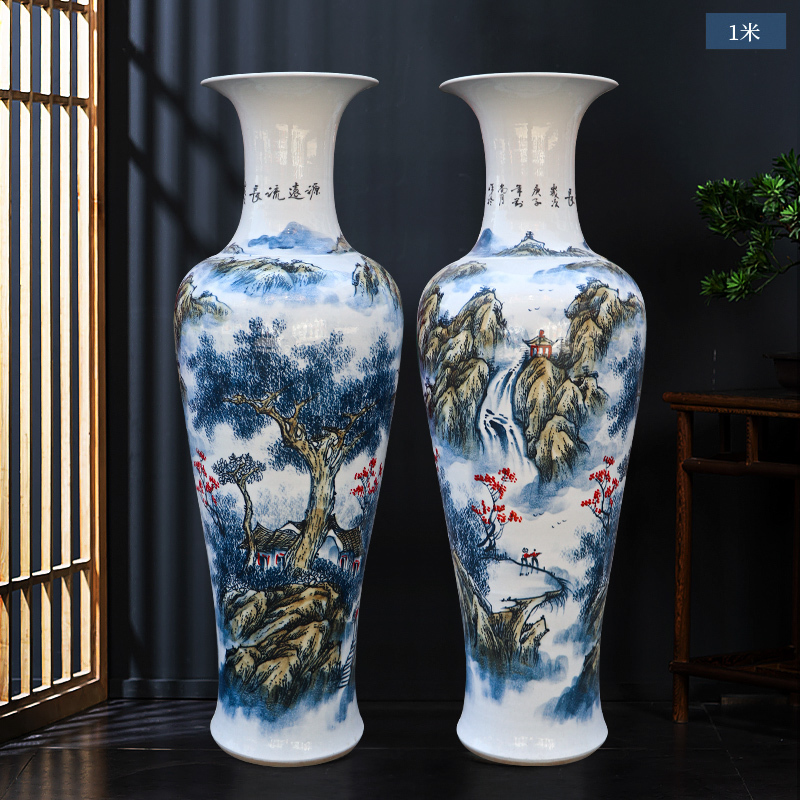 Large Chinese Hand Painted Dragon Ceramic Blue and White Porcelain Floor Vases