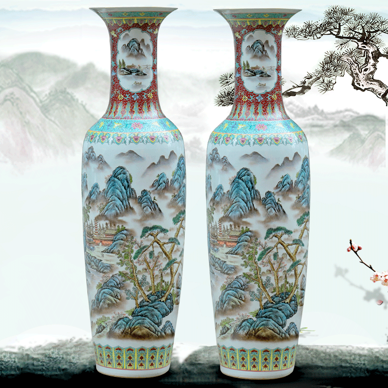 Large Chinese Hand Painted Dragon Ceramic Blue and White Porcelain Floor Vases