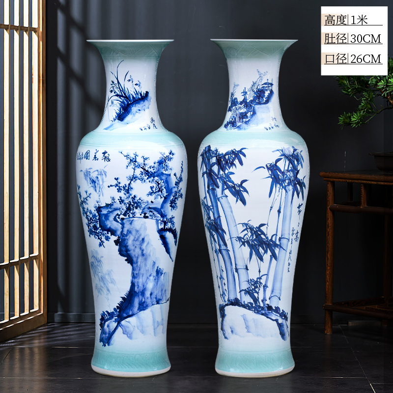 Large Chinese Hand Painted Dragon Ceramic Blue and White Porcelain Floor Vases