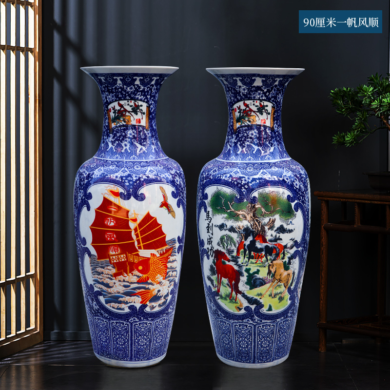 Large Chinese Hand Painted Dragon Ceramic Blue and White Porcelain Floor Vases