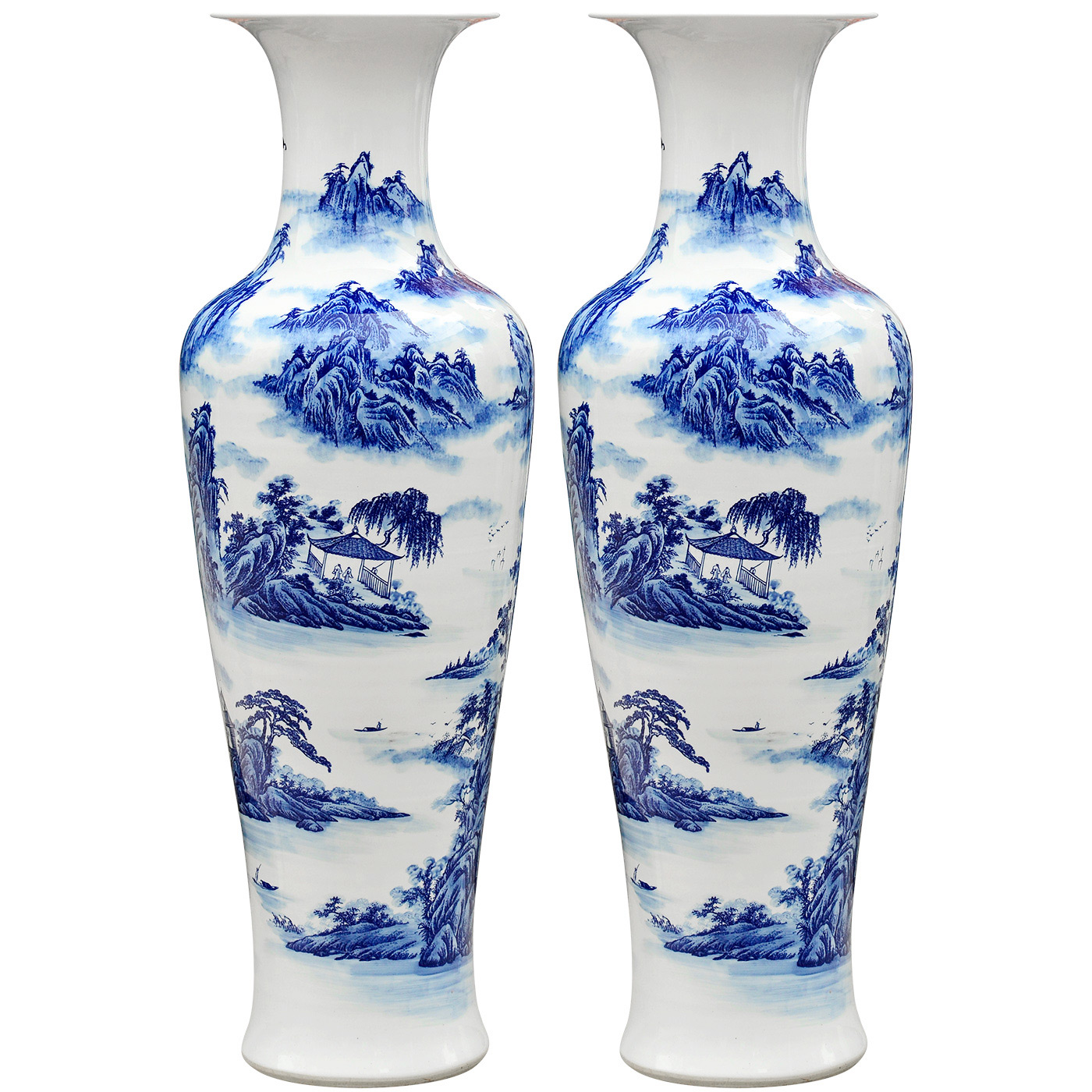 Large Chinese Hand Painted Dragon Ceramic Blue and White Porcelain Floor Vases