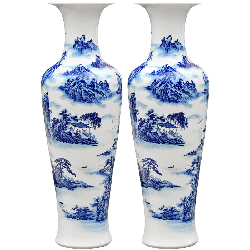 Large Chinese Hand Painted Dragon Ceramic Blue and White Porcelain Floor Vases
