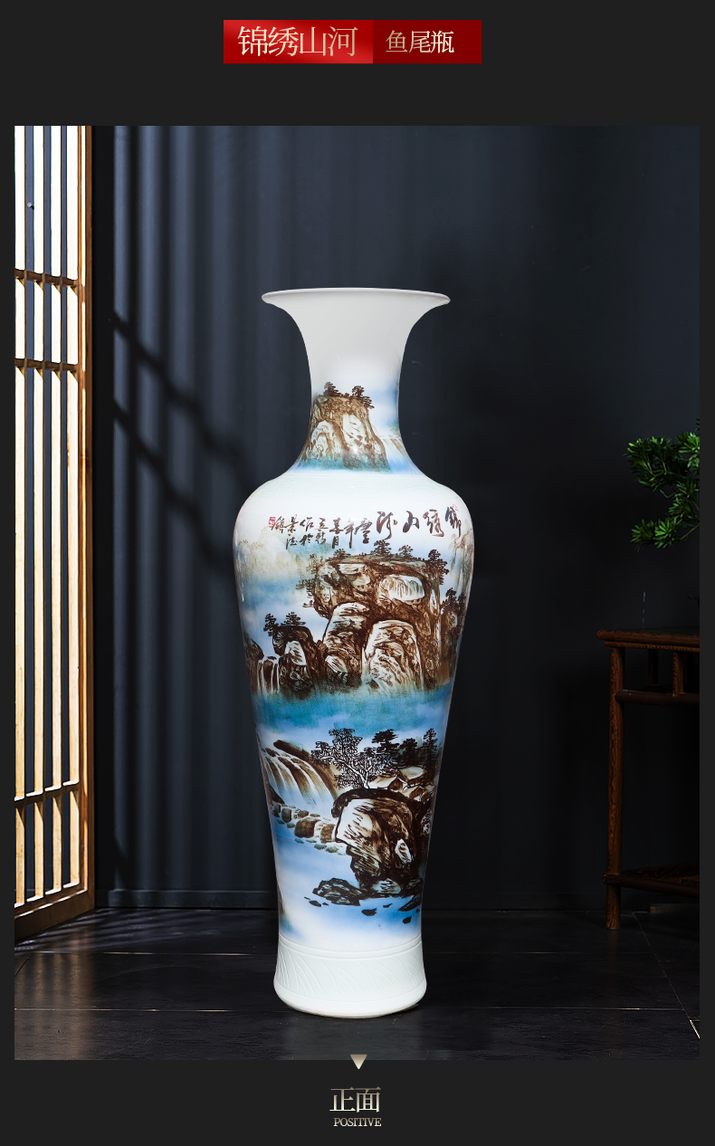 Large Chinese Hand Painted Dragon Ceramic Blue and White Porcelain Floor Vases
