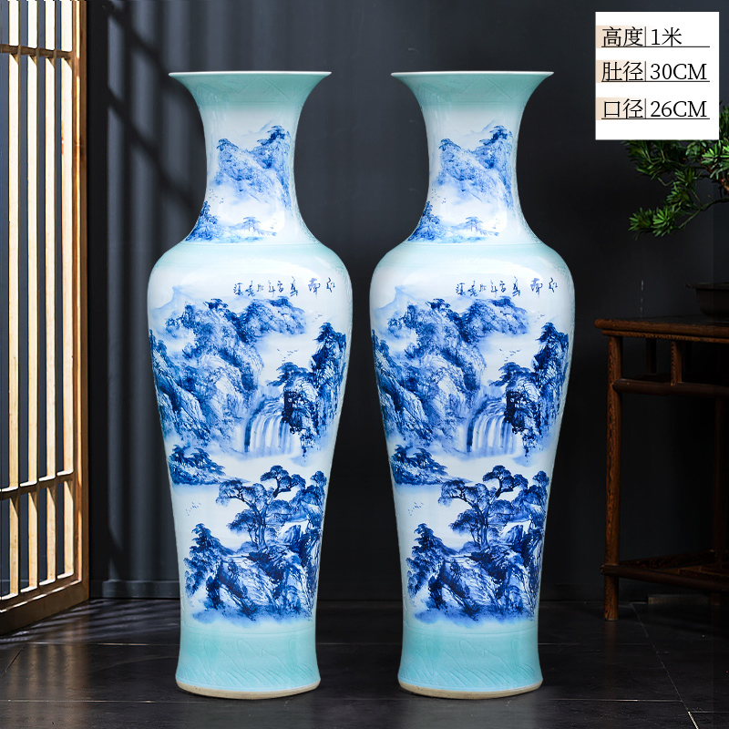 Large Chinese Hand Painted Dragon Ceramic Blue and White Porcelain Floor Vases