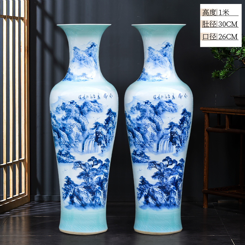 Large Chinese Hand Painted Dragon Ceramic Blue and White Porcelain Floor Vases