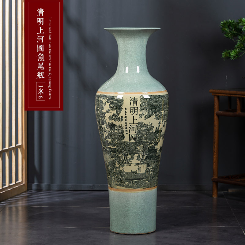 Large Chinese Hand Painted Dragon Ceramic Blue and White Porcelain Floor Vases