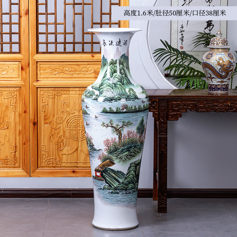 Large Chinese Hand Painted Dragon Ceramic Blue and White Porcelain Floor Vases