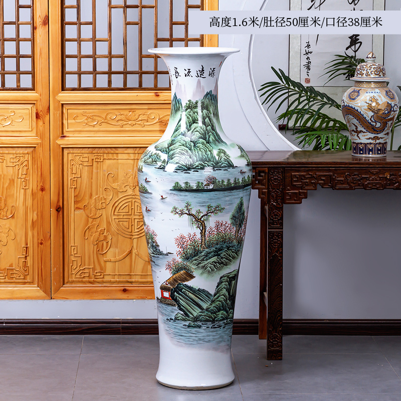 Large Chinese Hand Painted Dragon Ceramic Blue and White Porcelain Floor Vases