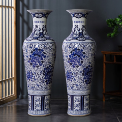 Large Chinese Hand Painted Dragon Ceramic Blue and White Porcelain Floor Vases