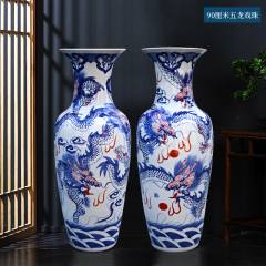 Large Chinese Hand Painted Dragon Ceramic Blue and White Porcelain Floor Vases