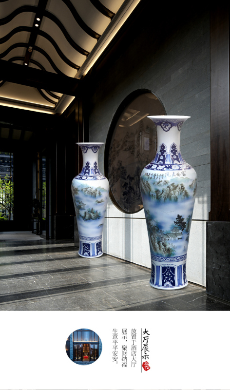 Large Chinese Hand Painted Dragon Ceramic Blue and White Porcelain Floor Vases