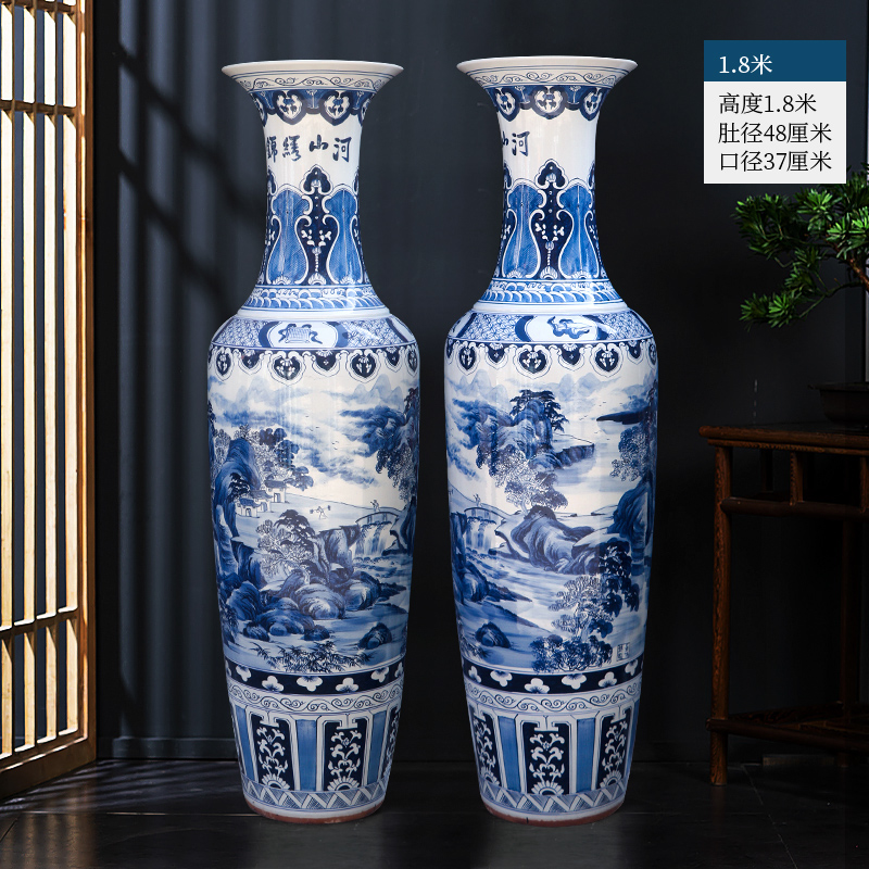 Large Chinese Hand Painted Dragon Ceramic Blue and White Porcelain Floor Vases