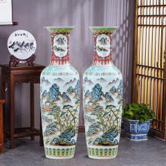 Large Chinese Hand Painted Dragon Ceramic Blue and White Porcelain Floor Vases
