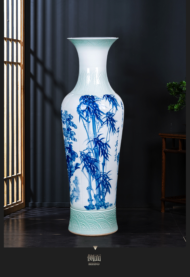 Large Chinese Hand Painted Dragon Ceramic Blue and White Porcelain Floor Vases