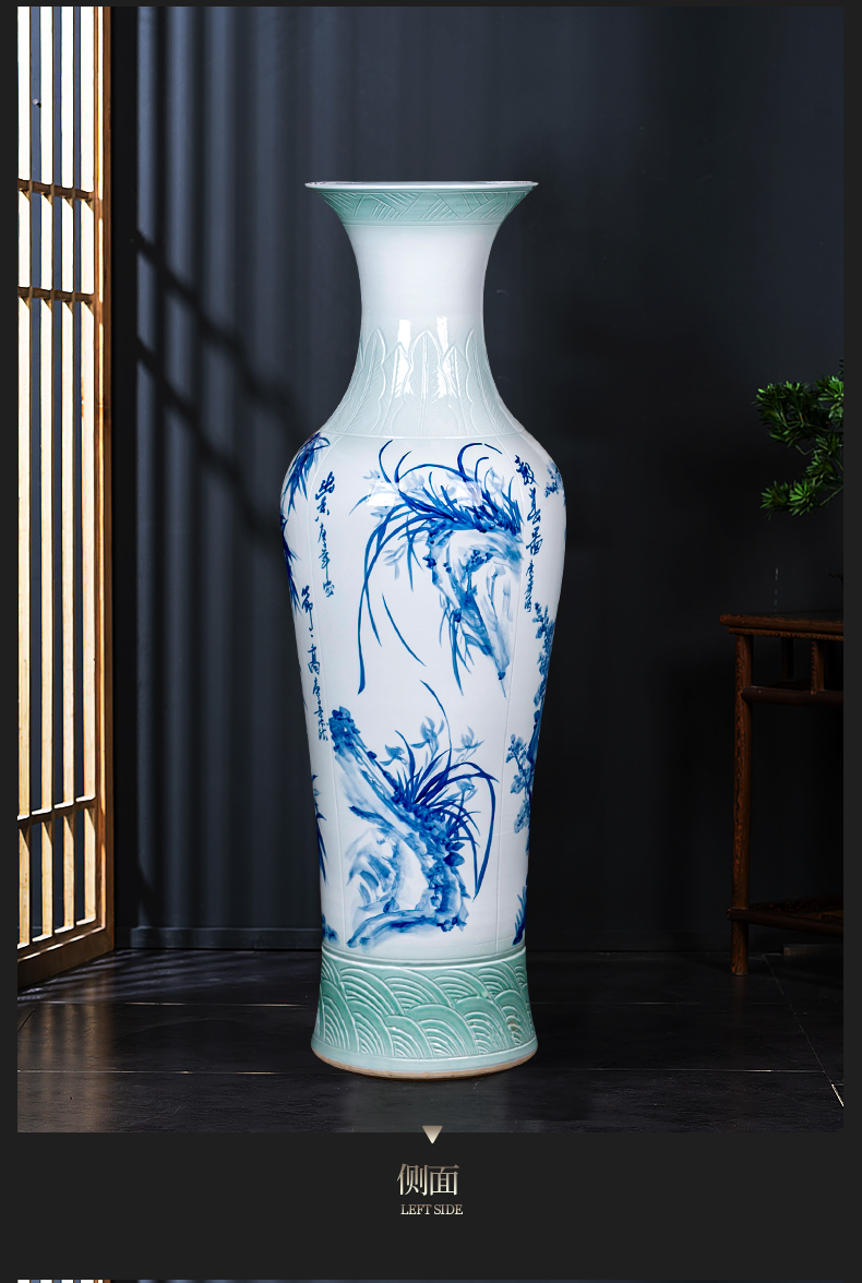 Large Chinese Hand Painted Dragon Ceramic Blue and White Porcelain Floor Vases
