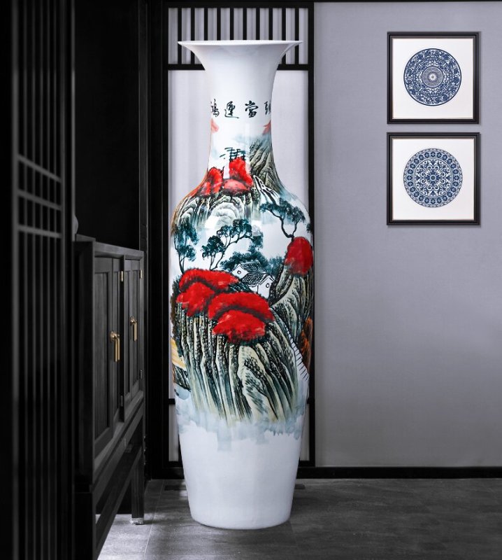 Large Chinese Hand Painted Dragon Ceramic Blue and White Porcelain Floor Vases