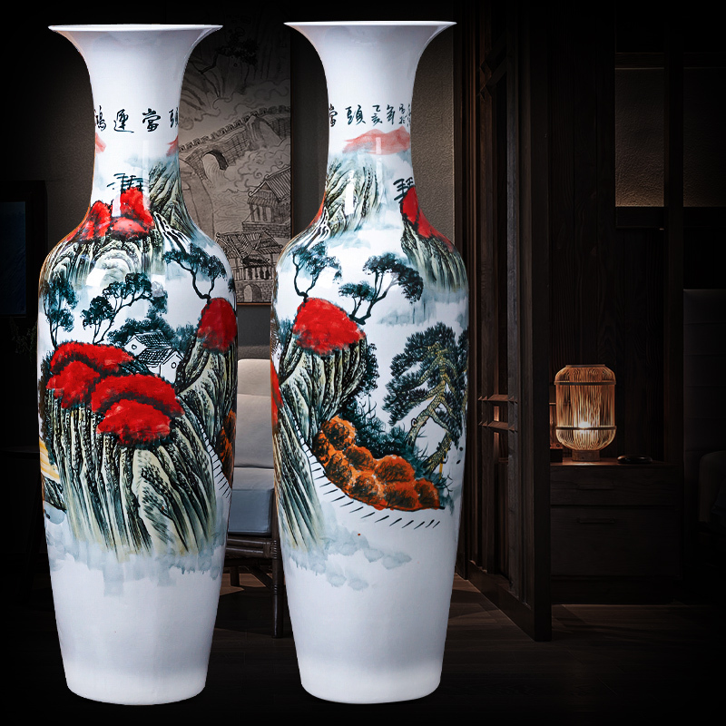 Large Chinese Hand Painted Dragon Ceramic Blue and White Porcelain Floor Vases