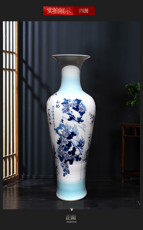 Large Chinese Hand Painted Dragon Ceramic Blue and White Porcelain Floor Vases