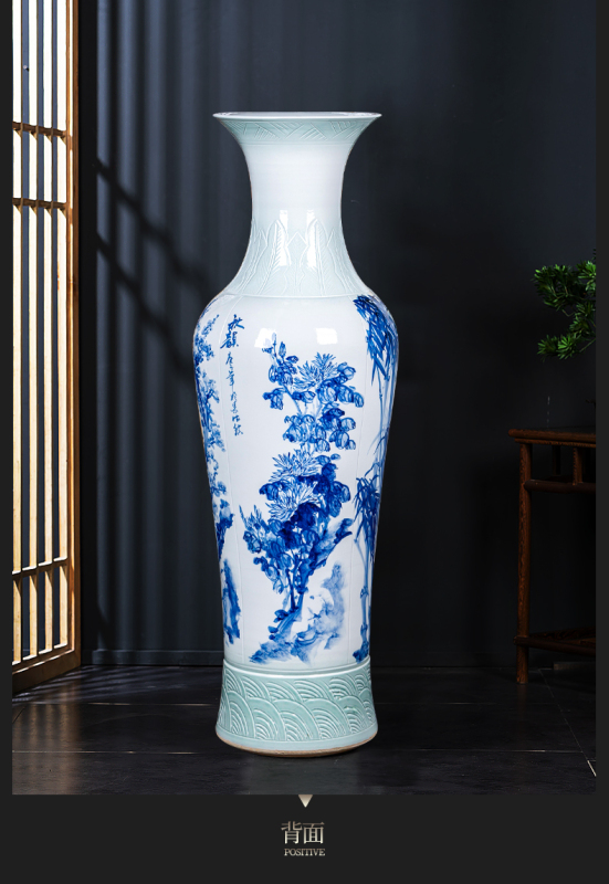 Large Chinese Hand Painted Dragon Ceramic Blue and White Porcelain Floor Vases