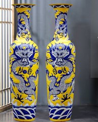 Large Chinese Hand Painted Dragon Ceramic Blue and White Porcelain Floor Vases