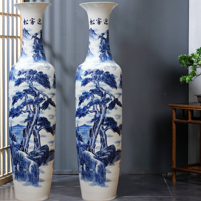 Large Chinese Hand Painted Dragon Ceramic Blue and White Porcelain Floor Vases