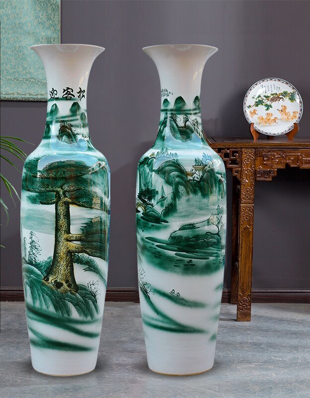 Large Chinese Hand Painted Dragon Ceramic Blue and White Porcelain Floor Vases
