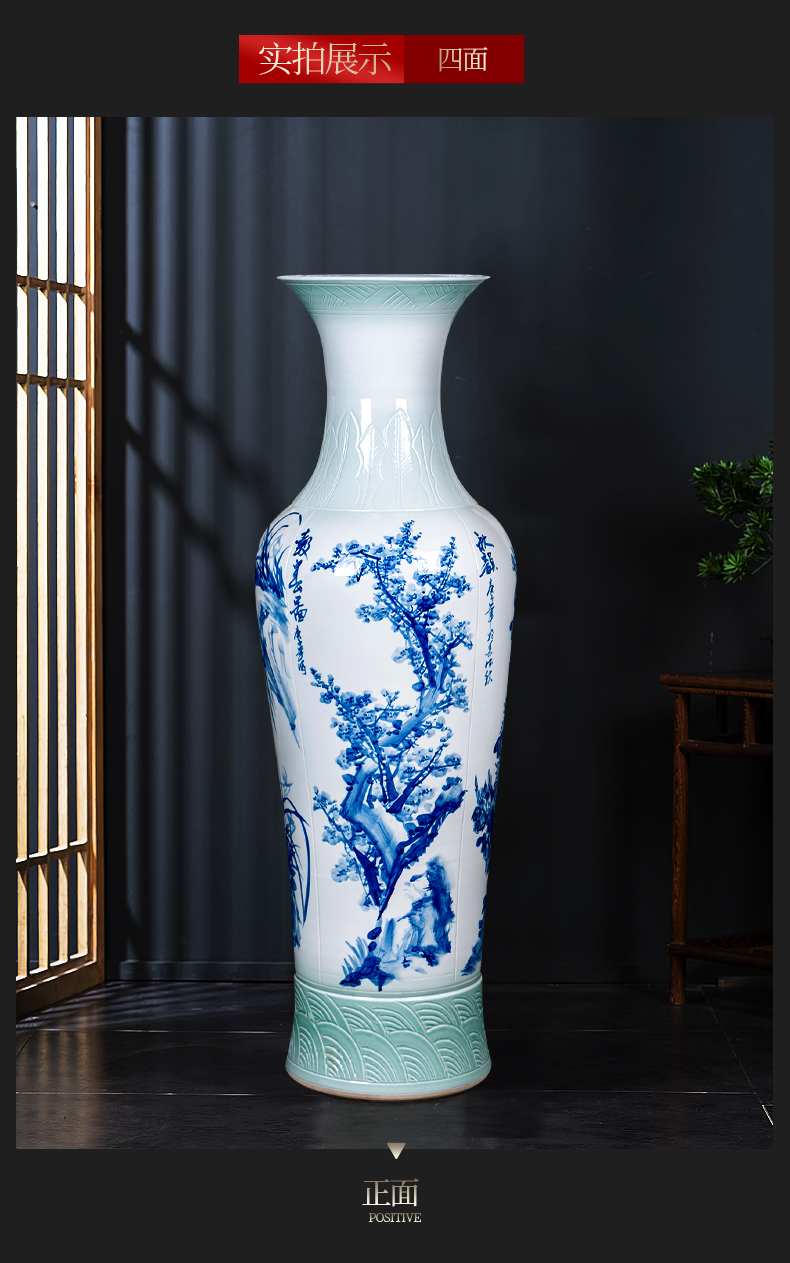 Large Chinese Hand Painted Dragon Ceramic Blue and White Porcelain Floor Vases