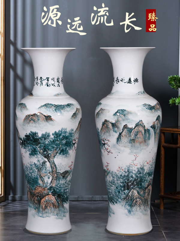 Large Chinese Hand Painted Dragon Ceramic Blue and White Porcelain Floor Vases