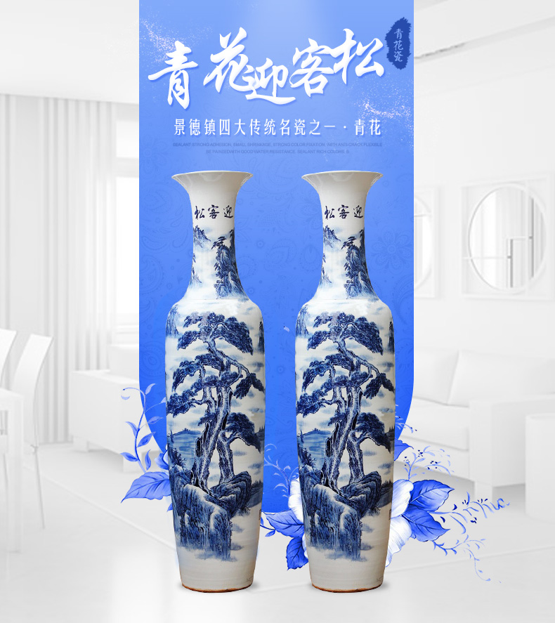 Large Chinese Hand Painted Dragon Ceramic Blue and White Porcelain Floor Vases