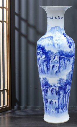 Large Chinese Hand Painted Dragon Ceramic Blue and White Porcelain Floor Vases